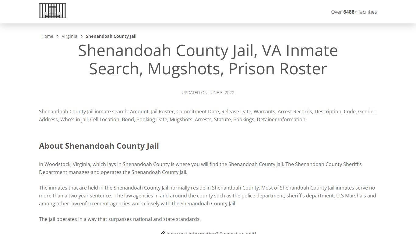 Shenandoah County Jail, VA Inmate Search, Mugshots, Prison ...