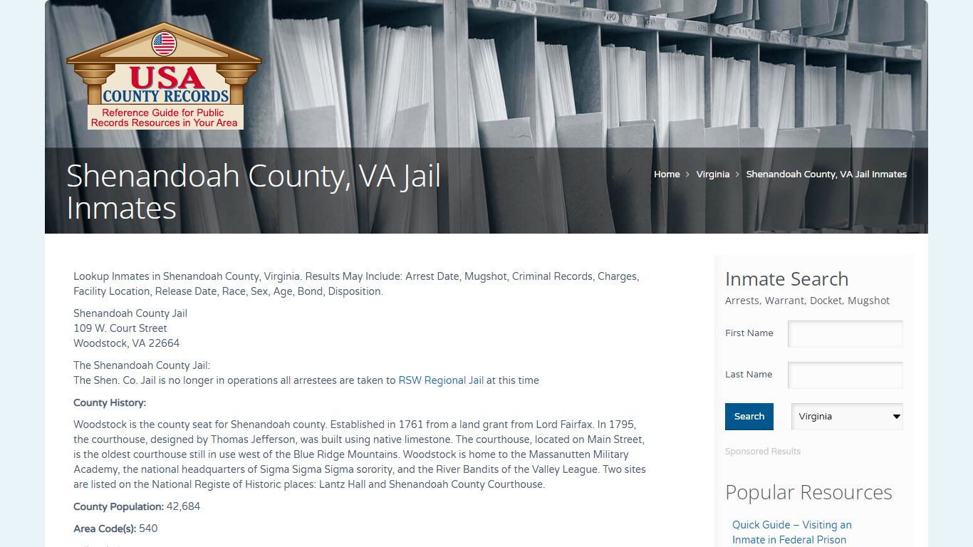 Shenandoah County, VA Jail Inmates | Name Search